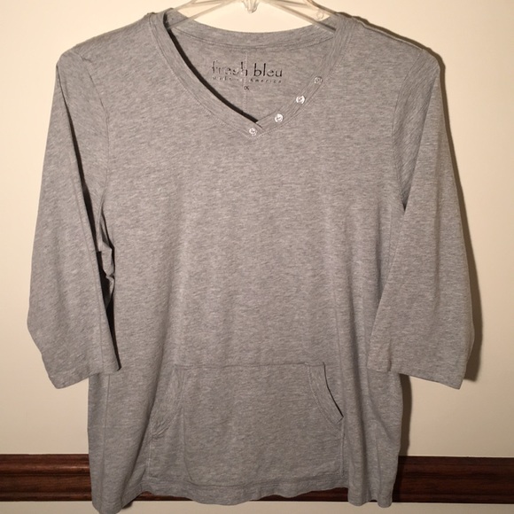 Heather Gray Tee With Button Trim - Picture 2 of 4